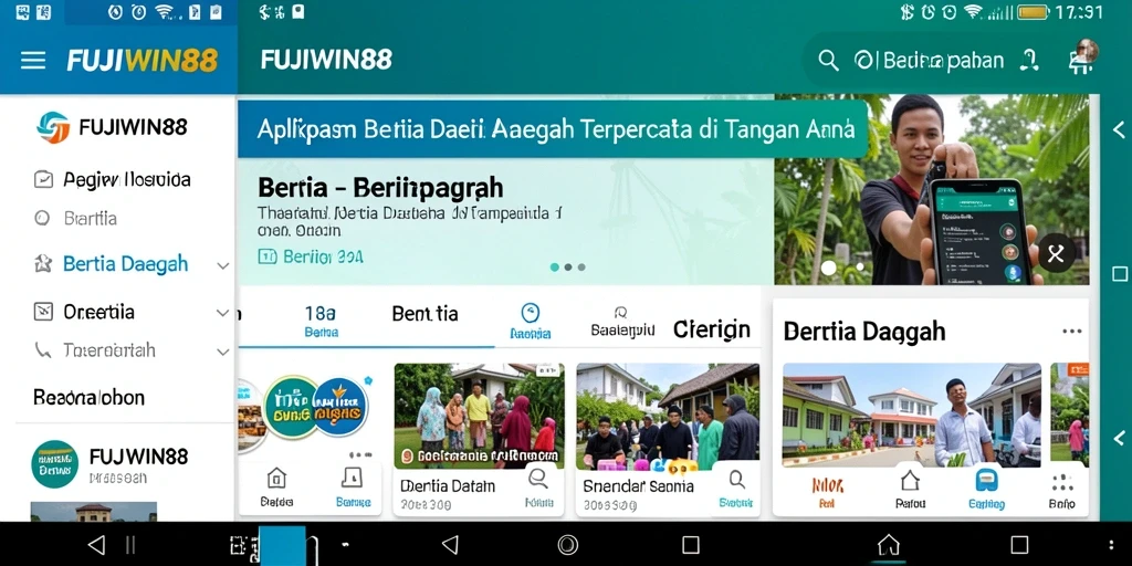 Tampilan antarmuka aplikasi FUJIWIN88 dengan berita daerah terbaru.