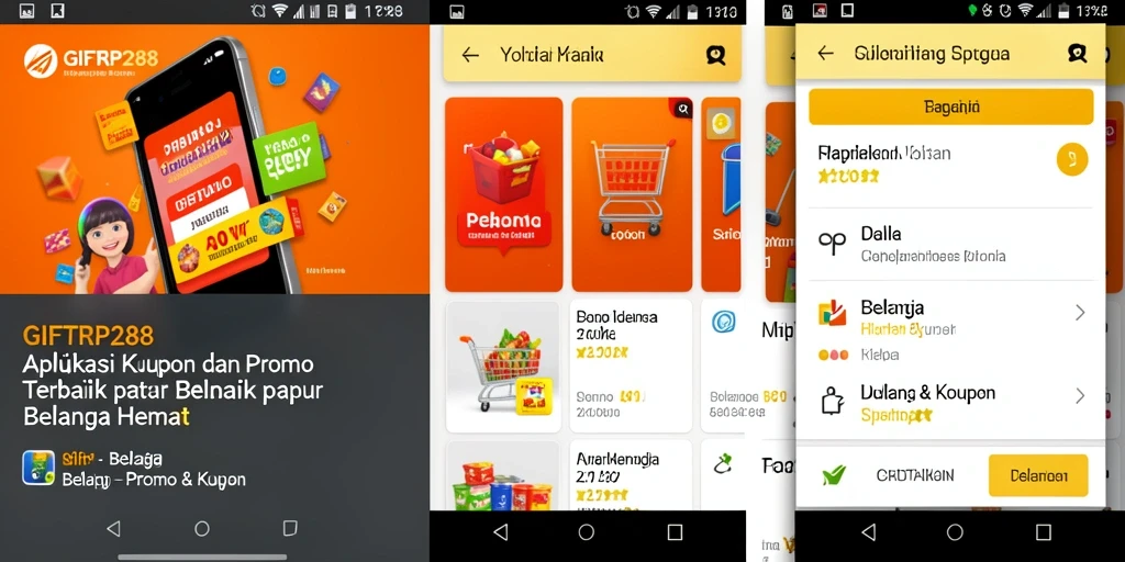 Tampilan antarmuka aplikasi GIFTRP288 dengan fitur kupon dan promo.