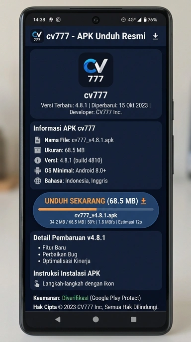 Tampilan halaman APK cv777