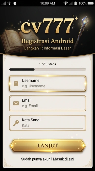 Tampilan halaman daftar cv777