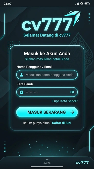 Tampilan halaman login cv777